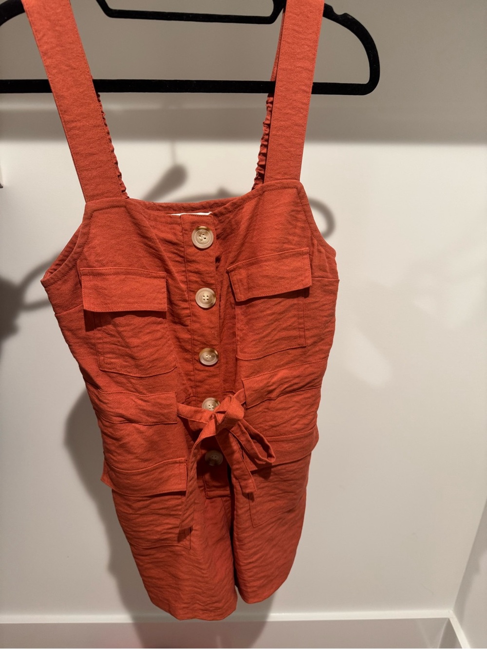 Sleeveless Rust Orange Button-Tie Romper